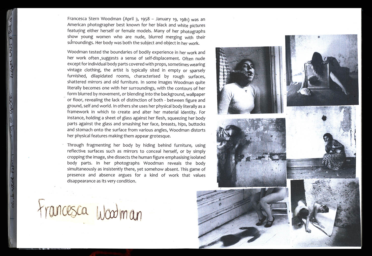 A level photography research francesca woodman