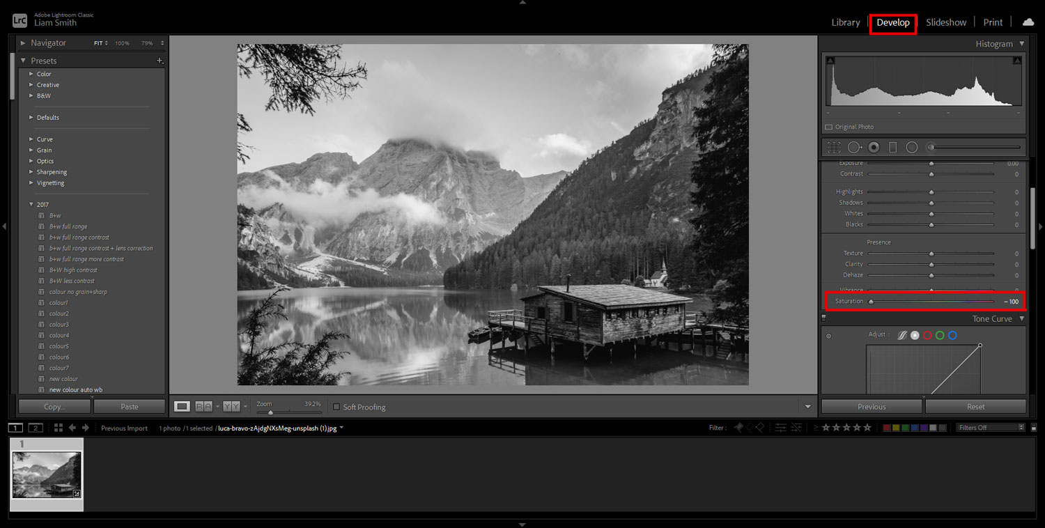 how to create black and white picture in lightroom