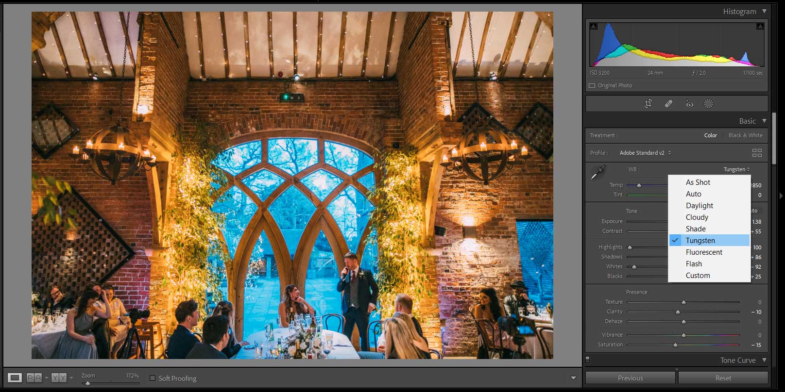 Tungsten white balance example in photography