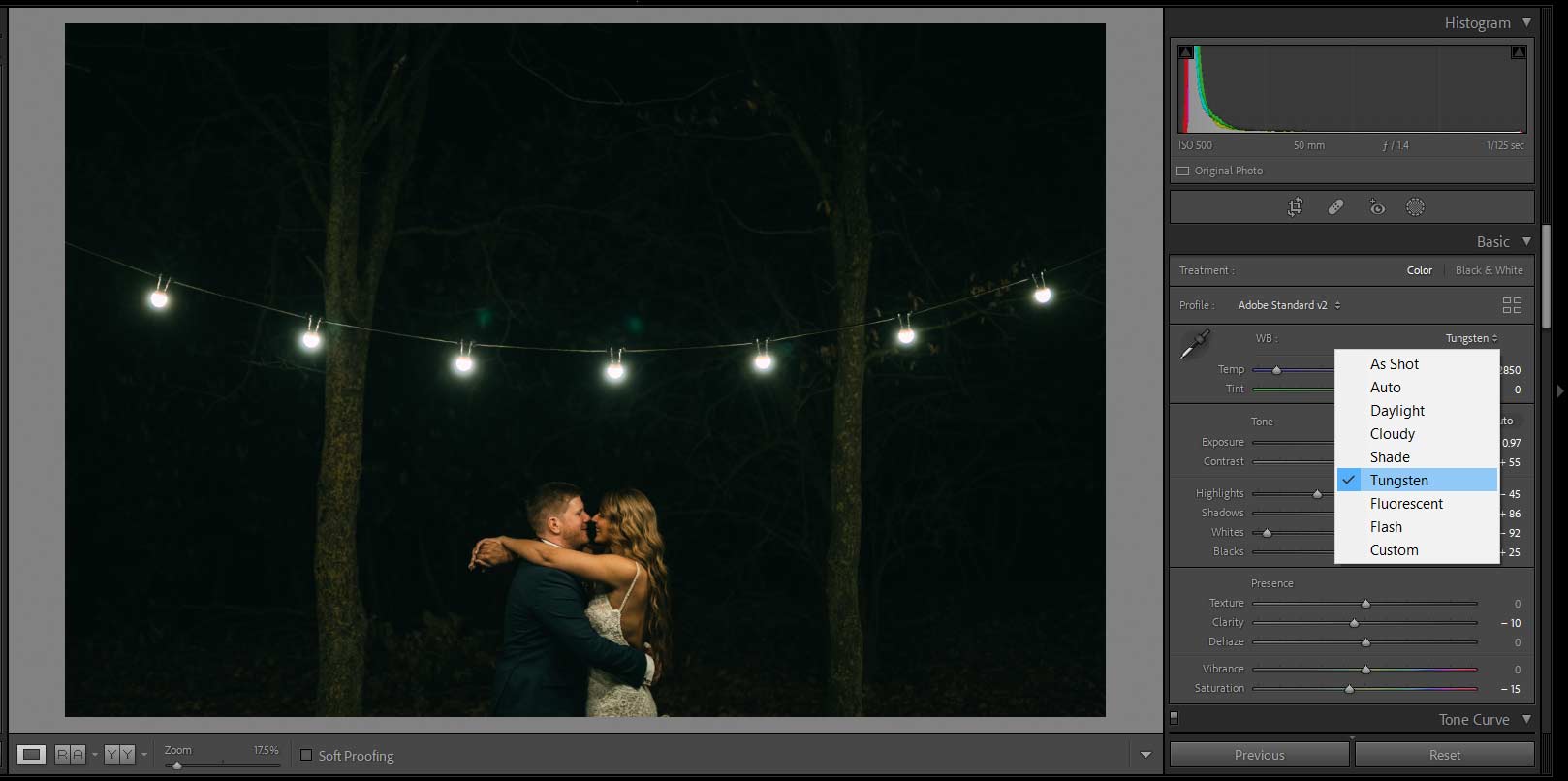 tungsten white balance example